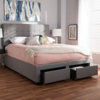 Baxton Studio WA8028-Gray-Queen Tibault Modern and Contemporary Grey Fabric Upholstered Queen Size Storage Bed